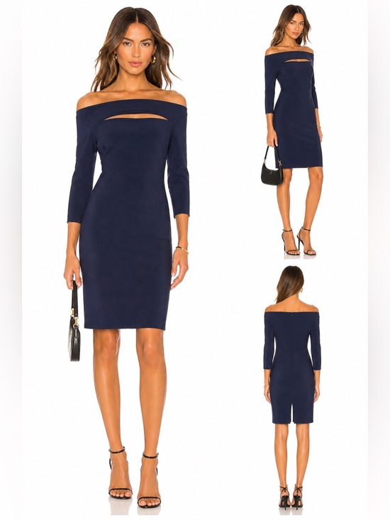 Chiara Boni Dresses & Skirts - Chiara Boni Navy Off-Shoulder Midi Dress with Front Cutout